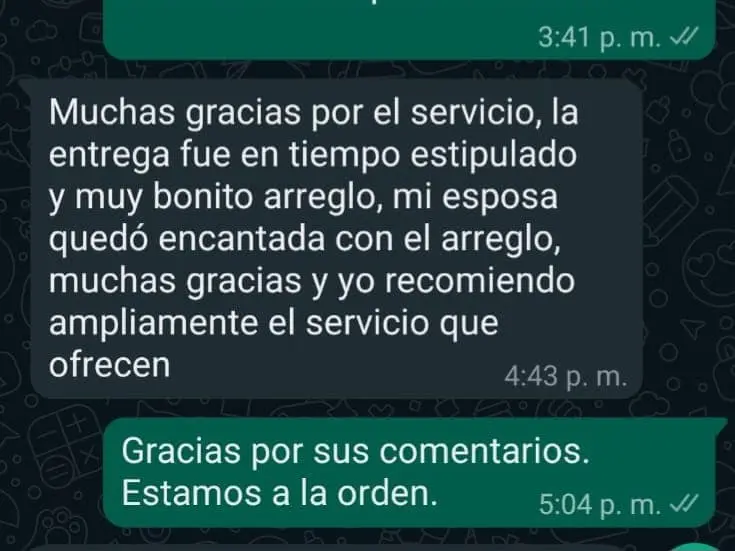 Agradecimiento por el servicio y nos informa que nos recomendará